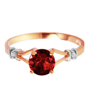 14K. SOLOD GOLD RING WITH NATURAL DIAMONDS & GARNET (Rose Gold)